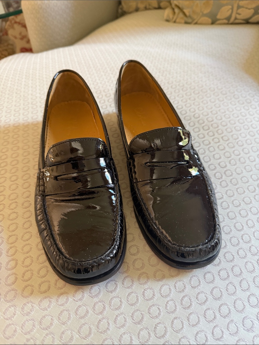 Cole Haan Black Patent Leather Penny Loafers, 9.5